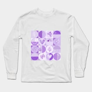 repeating geometry pattern, squares and circles, ornaments, lavender color tones Long Sleeve T-Shirt